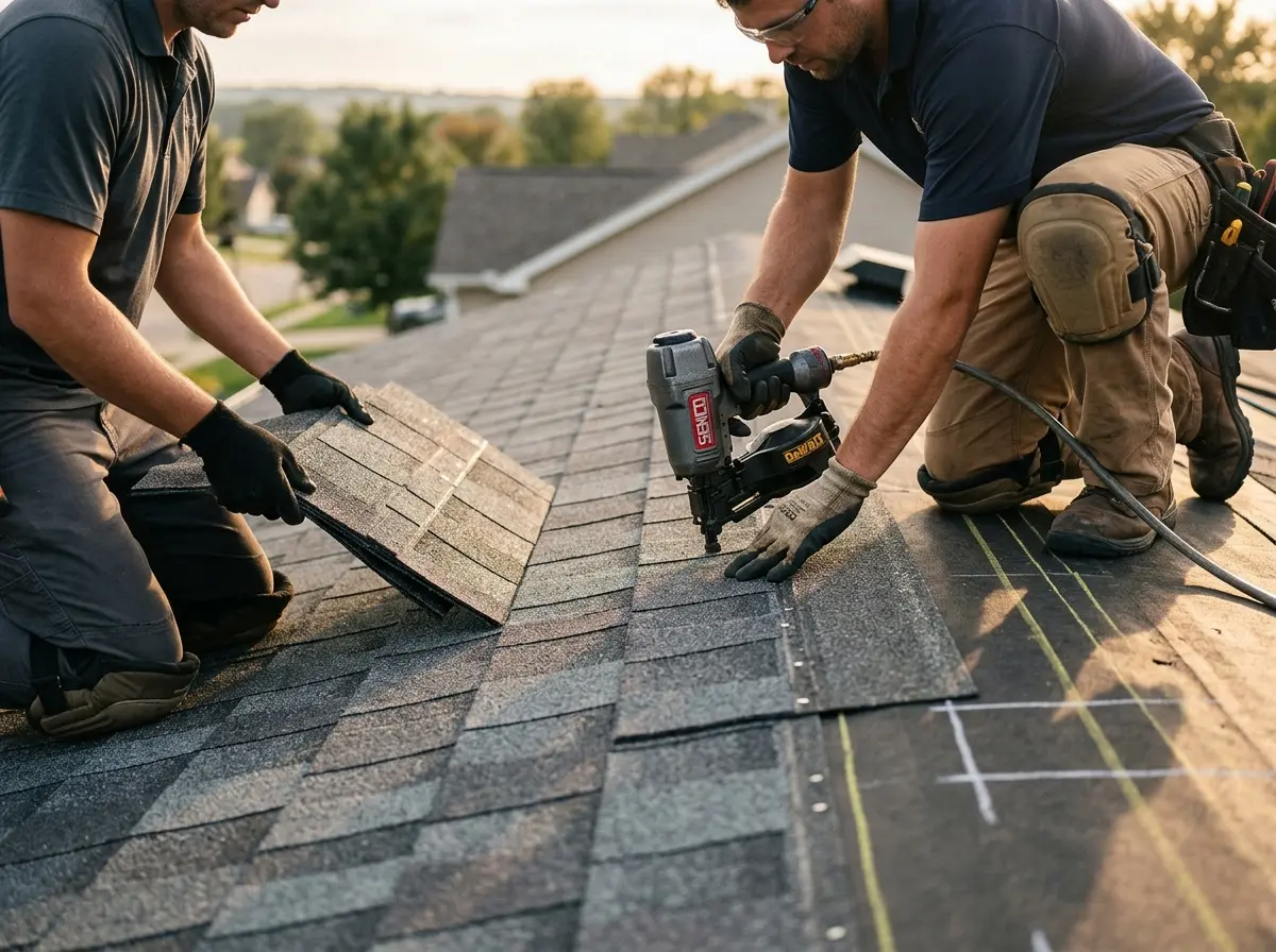 Professional roofer working on a residential roof in Ocean Springs